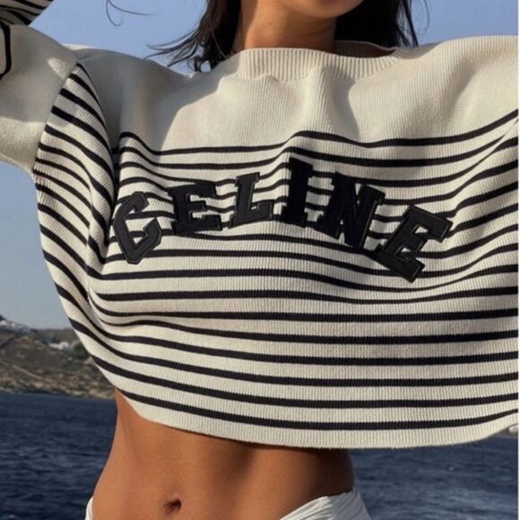 RARE! CELINE CROPPED SWEATER in Blue stripes - Picture 1 of 10